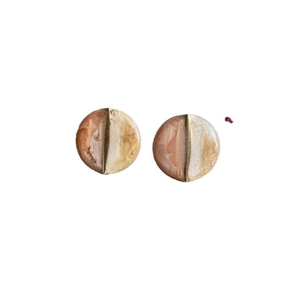 Vintage Stud Earrings Studs Metallic Peach Cream Gold Circular 1 Inch - Picture 1 of 6
